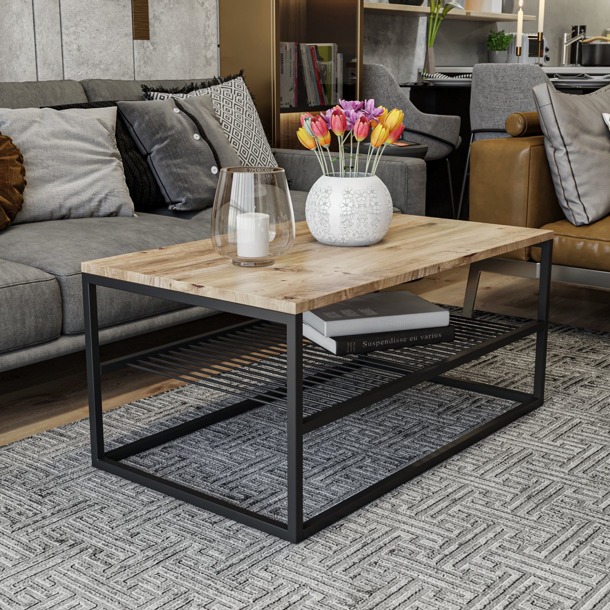 Stijlvolle Salontafel - Zwart & Eiken Design - 95x43x55cm - Duurzaam Melamine Materiaal