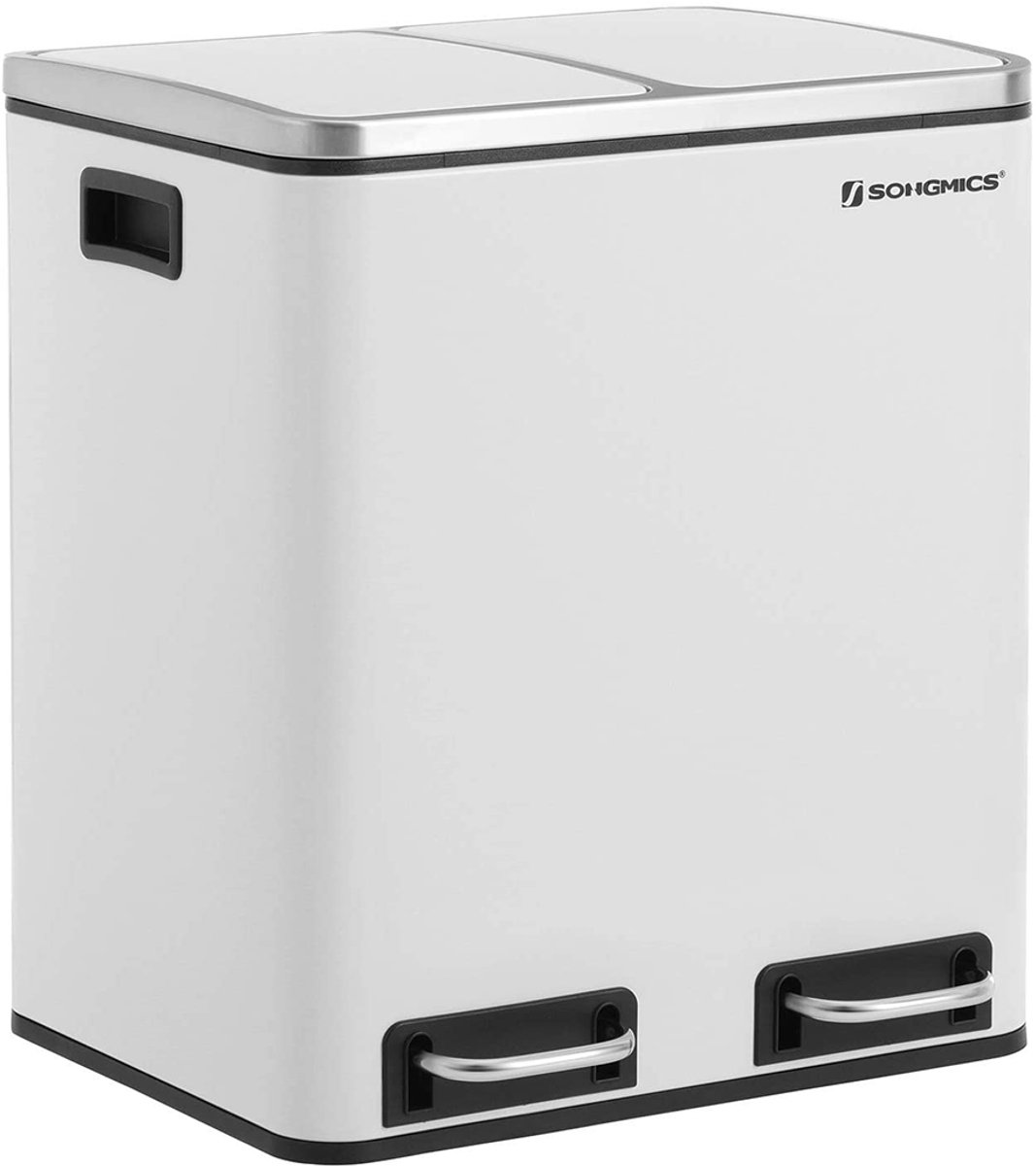 Hoppa! Afvalemmer voor de keuken 30L afvalscheiding afvalemmer van metaal pedaalemmer met binnenemmers en handgrepen afvalscheidingssysteem 2 x 15 liter softclose luchtdicht wit