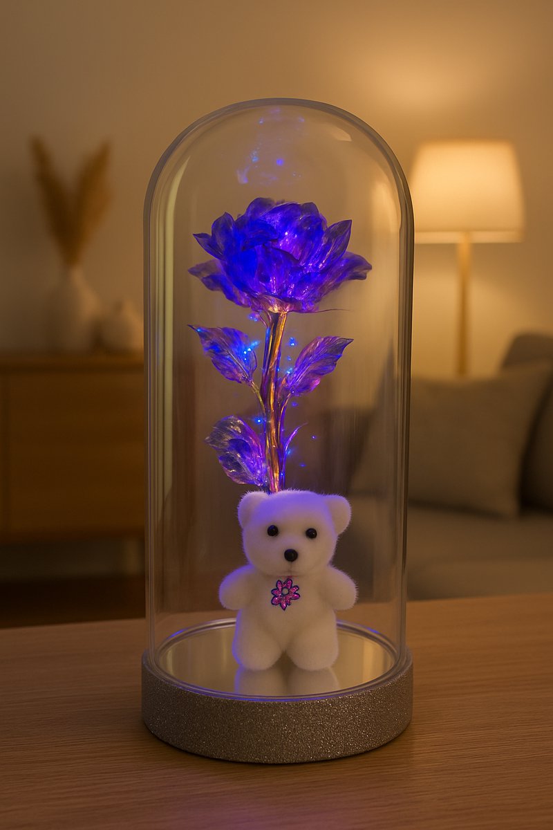 Glazen Stolp met LED Pars met knuffelbeer- Romantische Cadeau voor Valentijnsdag, Moederdag, Vrouwendag, Geschenk, Gift,