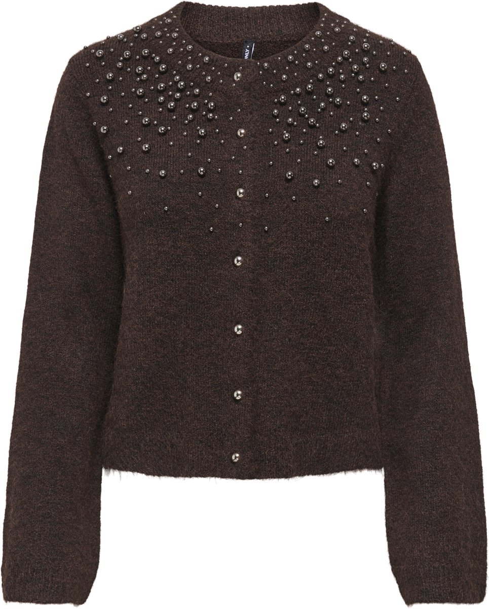 Only bruine dames vest   Ronde hals   Regular fit   Parels patroon   Knoopsluiting   Duurzaam   Lange mouw Bruin M