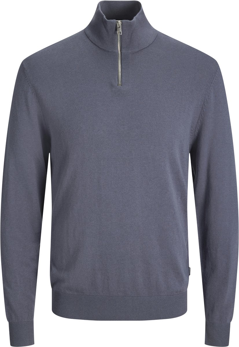 JACK & JONES Emil knit half zip slim fit - heren pullover viscosemengsel met opstaande boord met rits - blauw ( turbulence)