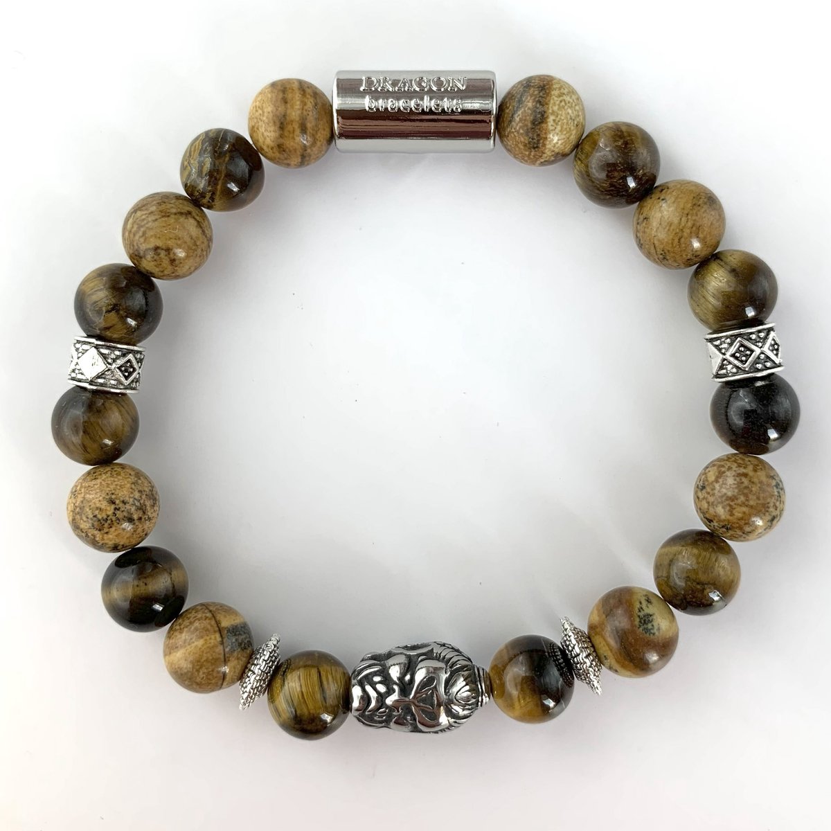 Dragon Bracelets - Heren Armband - Double Faced Buddha - Bruin - Jaspis - Tijgeroog