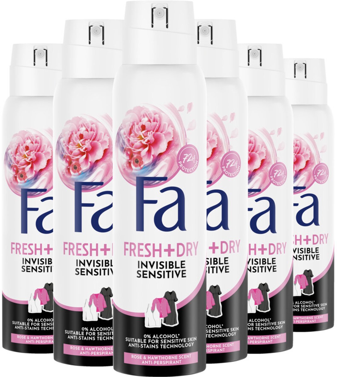 Fa - Invisible Sensitive - Rozen en Meidoorn - Deodorant Spray - 6 x 250 ml
