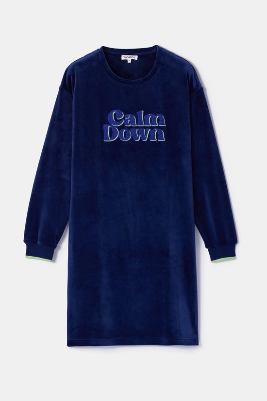 Chemise de nuit Woody pour fille/femme en velours - bleu foncé - 'Calm down' - 252-10-YDE- V/897 - taille S