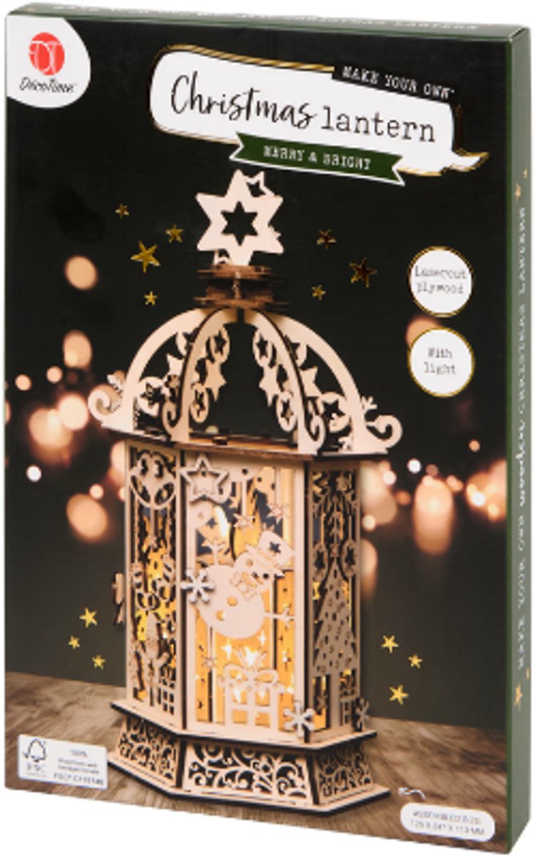 Decotime Kerstlantaarn Knutselset - Houten 3D-lantaarn met verlichting