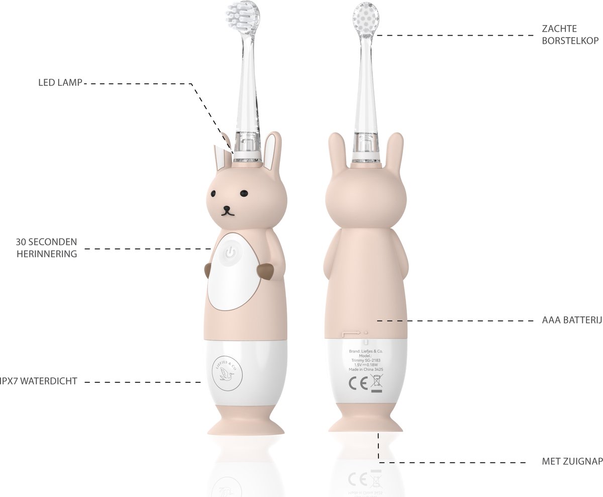 Liefjes & Co Trimmy – Sonische Elektrische Tandenborstel Kind & Baby 0-4 Jaar – Met Timer — afbeelding 4