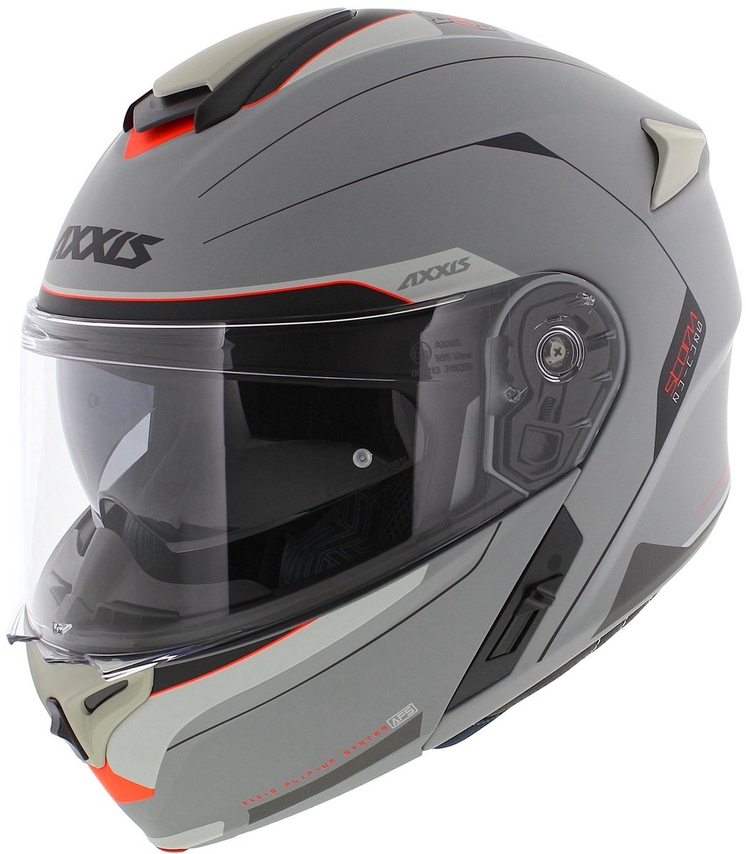 Axxis Storm S SV systeemhelm Genuine mat grijs zilver oranje - Maat XS