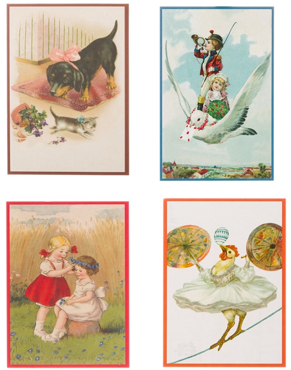 Nostalgische kaarten - 4 stuks - Franz_Josef - Klassieke Vintage afbeeldingen - nostalgische ansichtkaarten - prentbriefkaart - dieren - kinderen - Feestelijk - verjaardag -Oude Brocante briefkaarten