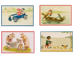 Nostalgische kaarten - 4 stuks - Franz_Josef - Klassieke Vintage afbeeldingen - nostalgische ansichtkaarten - prentbriefkaart - dieren - kinderen - Feestelijk - verjaardag -Oude Brocante briefkaarten