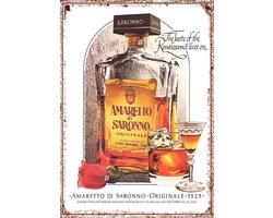 Amaretto di Saronno Metalen Wandbord, Maat:20x30 cm - Man Cave Wandbord - Wandbord mancave - Kroeg decoratie - Tekstbord - Metalen wandbord - Metalen wanddecoratie