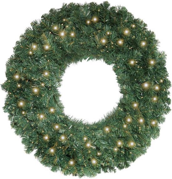 Memphis - Couronne de Noël - avec 300 branches - avec lumières LED chaudes intégrées 100 pièces - 90 cm de diamètre - à piles