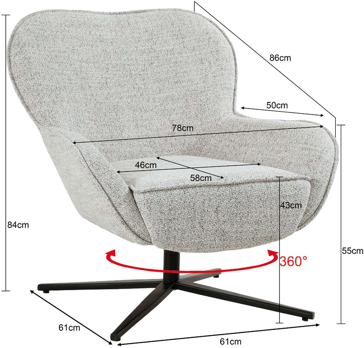 Livingfurn Fauteuil Sven - Beige Stof - Draaibaar