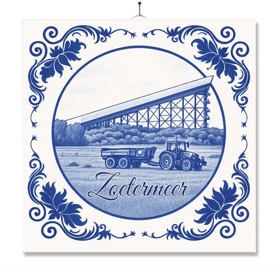 Tegel Met Opdruk | Zoetermeer | Delft Blauw | Cadeau | Inclusief Geschenkdoos | Standaard | Ophangsysteem