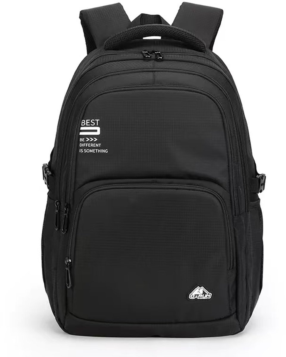 TK-S Rugzak, Zwart en Ruim, 42 Liter, 17,3 inch laptop, drankflesvak. (51x35x24cm)