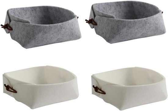 KOMUNJ 4 stuks opvouwbare kleine opbergmanden, vilten mand, opbergdozen, opvouwbare vilten opbergmanden, voor afstandsbediening, sleutels, snacks, kleine voorwerpen, vilten mandjes, grijs, wit