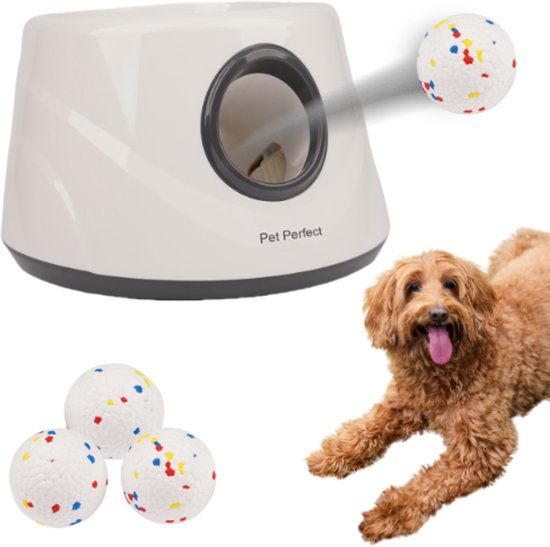 Lanceur de balles automatique Pet Perfect S - Jouet pour chien - Rechargeable - Comprend 3 balles en ETPU - 3 distances de lancer - Grijs