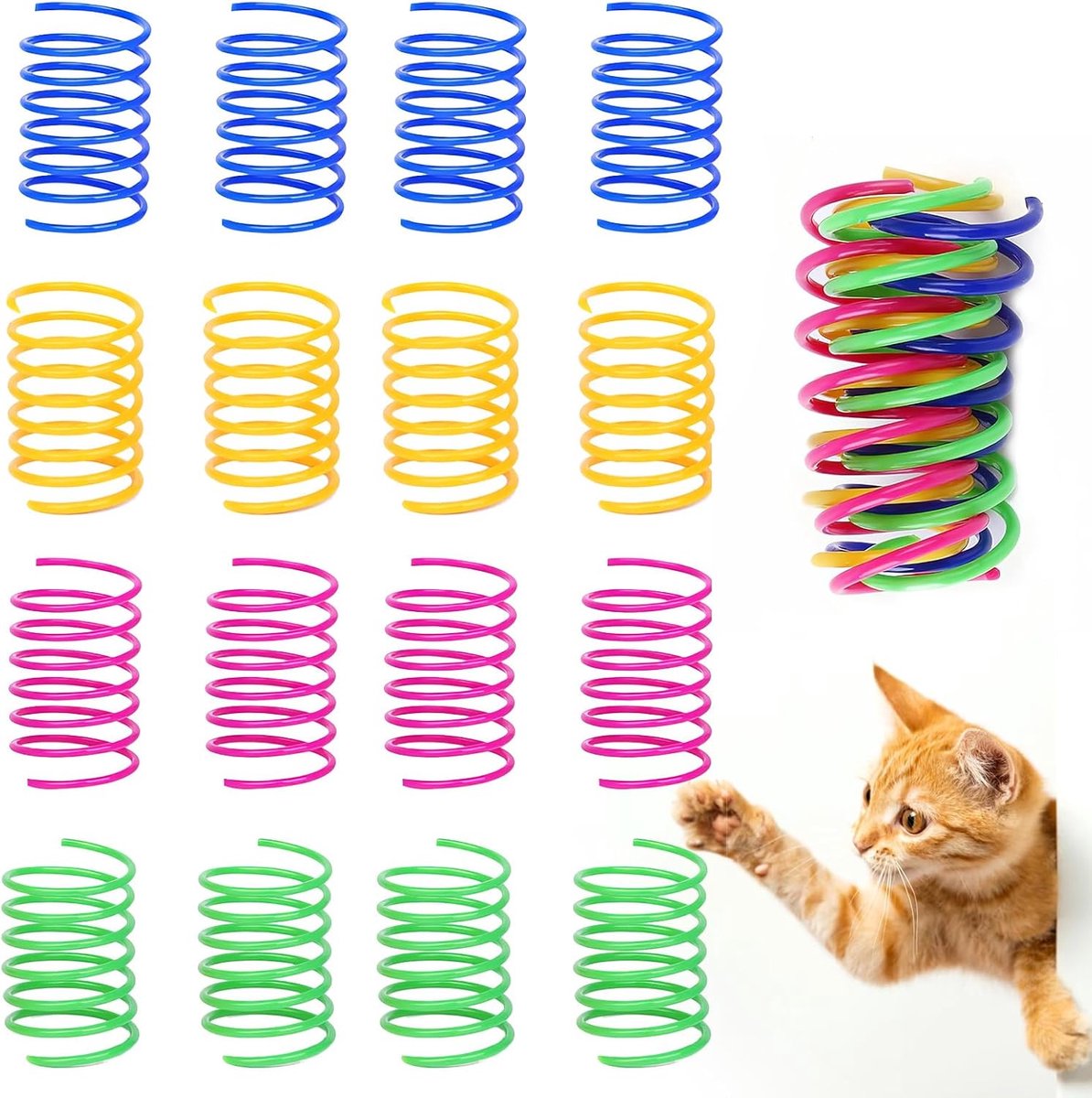 16 stuks kattenspringspeelgoed - kunststof spiraalveren - kleurrijke nieuwe huisdierspeelgoed voor katten