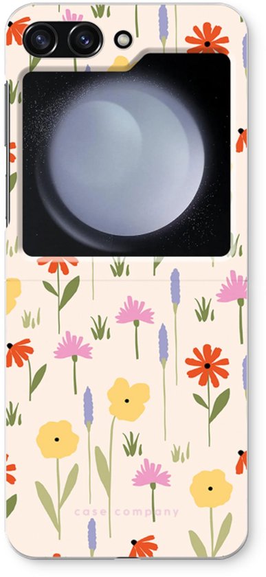 Telefoonhoesje voor Samsung Z Flip met bloemenprint in beige, oranje, roze en paarse tinten.