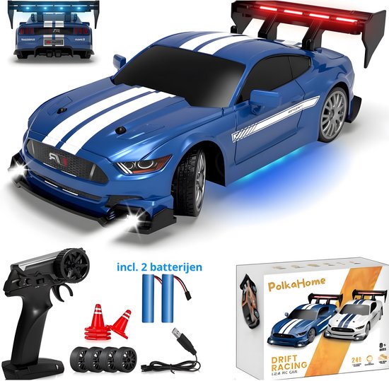 PolkaHome RC Drift Auto 1:24 – Afstandsbestuurbare RC Auto – 4WD – 2 Accu’s – 20 km/h