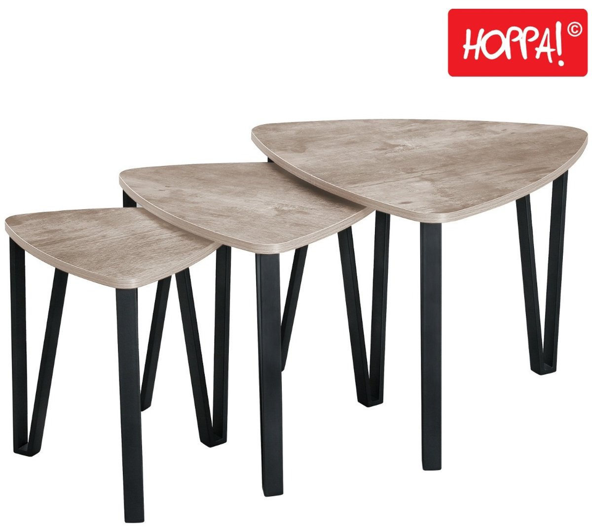 Hoppa! Bijzettafels | Set van 3 | Vintage | Greige/Zwart | Ijzer | 58.7 x 58.7 x 45 cm (B x D x H)