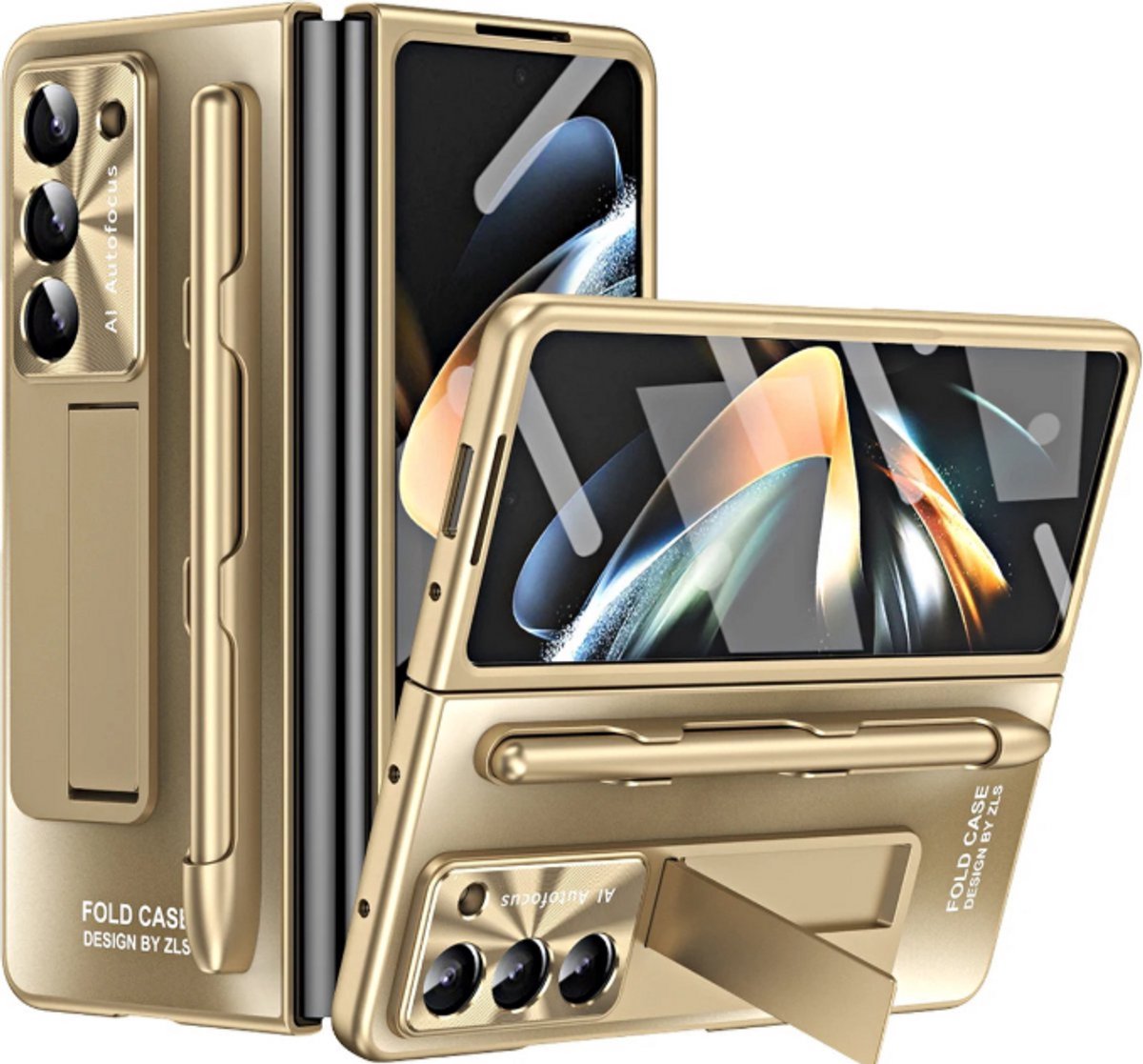 Super Stevige Luxe Hoes Geschikt voor Samsung Galaxy Z Fold 5 - Met S Pen Houder, 360° Full Screen Bescherming, Schokbestendig, Kickstand, Matte AG Coating en Anti-Slip Grip