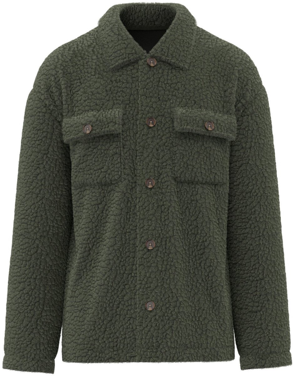 Spasso Uniseks sherpa-overshirt met afhangende schouders SP508 - Forest Khaki - XXL