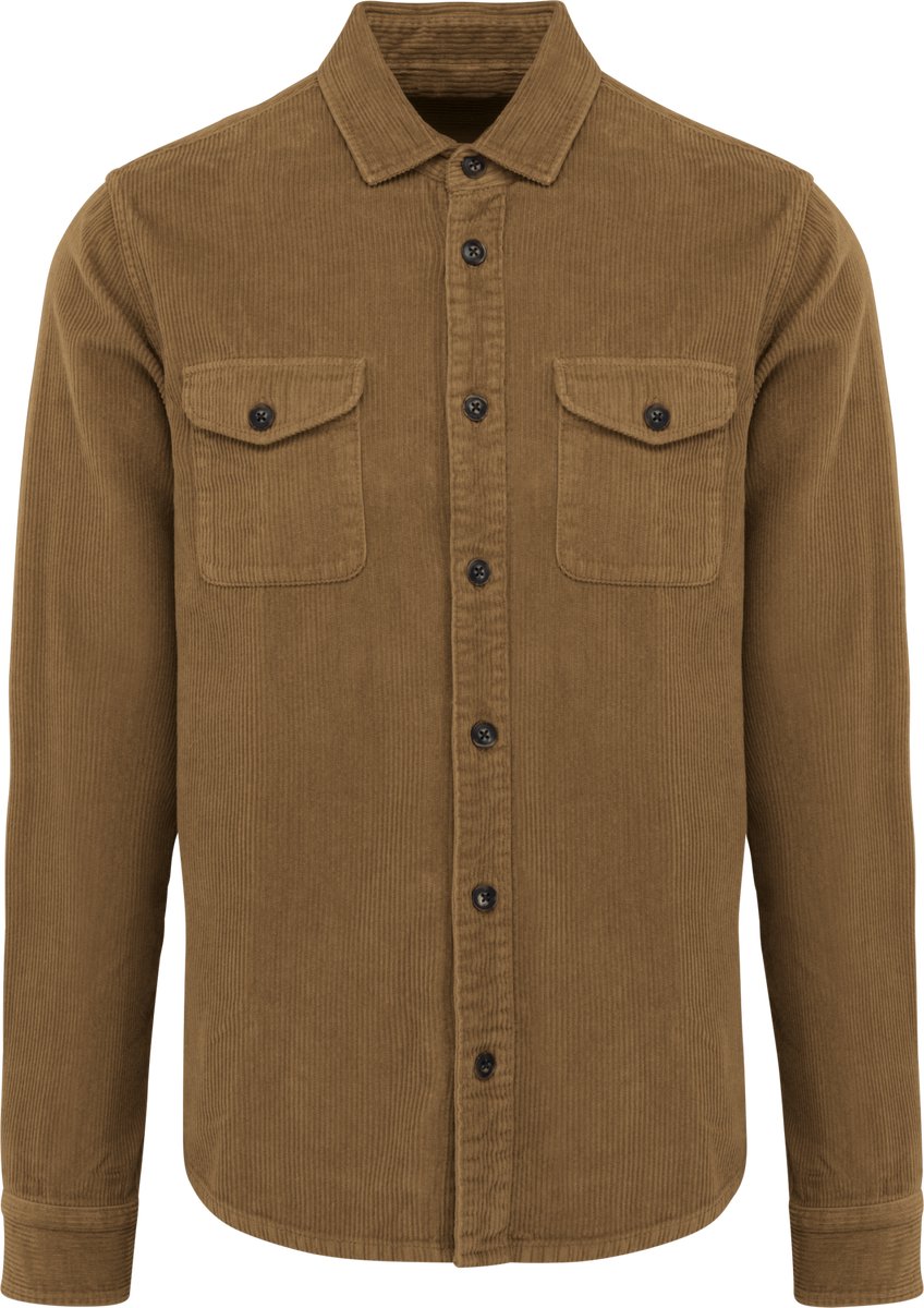 Spasso Ecologisch verwassen herenovershirt in ribfluweel SP519 - Washed Brown Sugar - L