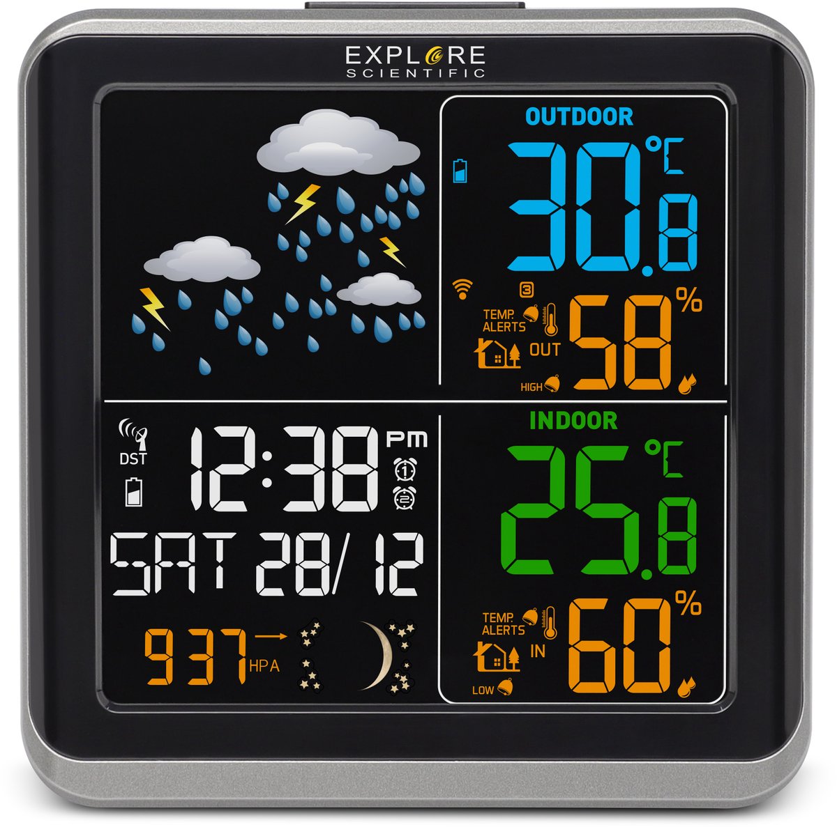 Explore Scientific WSH4008 Wide View Kleuren draadloos weerstation radio getsuurd