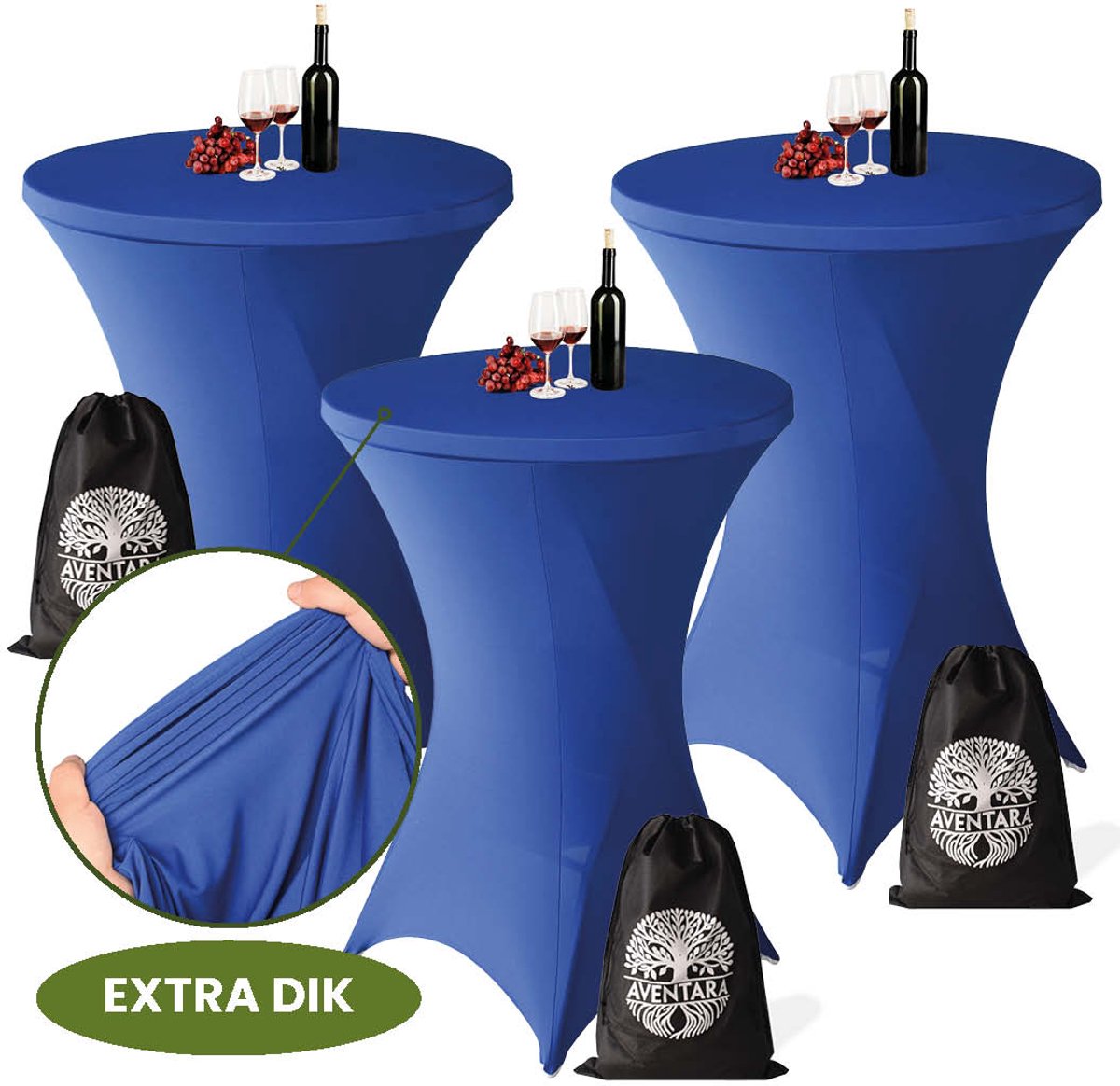 Statafelrok Donker Blauw x 3 – ∅80-85 x 110 cm – Luxe Statafelhoes – Extra Dikke Stretch Stof – Inclusief Opbergtas – Ideaal voor Bruiloften, Feesten en Cocktailparty’s