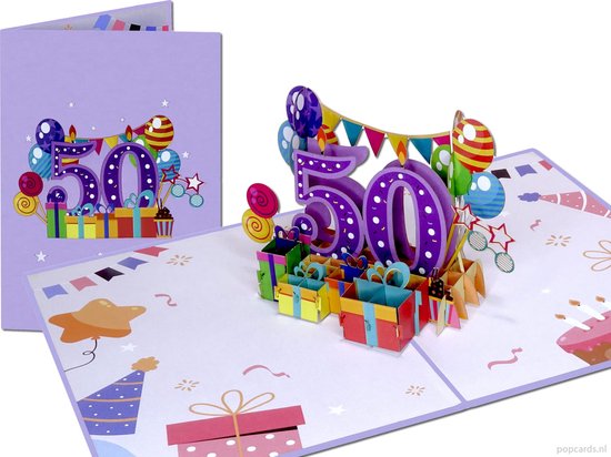 Popcards popupkaarten – Verjaardag Verjaardagskaart Jarig Jubileum 50 jaar Felicitatie pop-up kaart 3D wenskaart