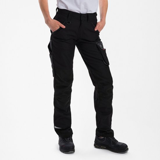 Pantalon de travail pour femme Engel, noir avec détails gris anthracite et plusieurs poches.