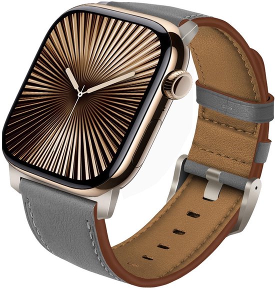 Bracelet en cuir de Luxe - compatible avec Apple Watch 1/2/3/4/5/6/7/8/9/10/11/ SE (1,2,3) de 38 mm / 40 mm / 41 mm et 42 mm (Watch 10/11) - cuir nappa avec boucle en titane - gris