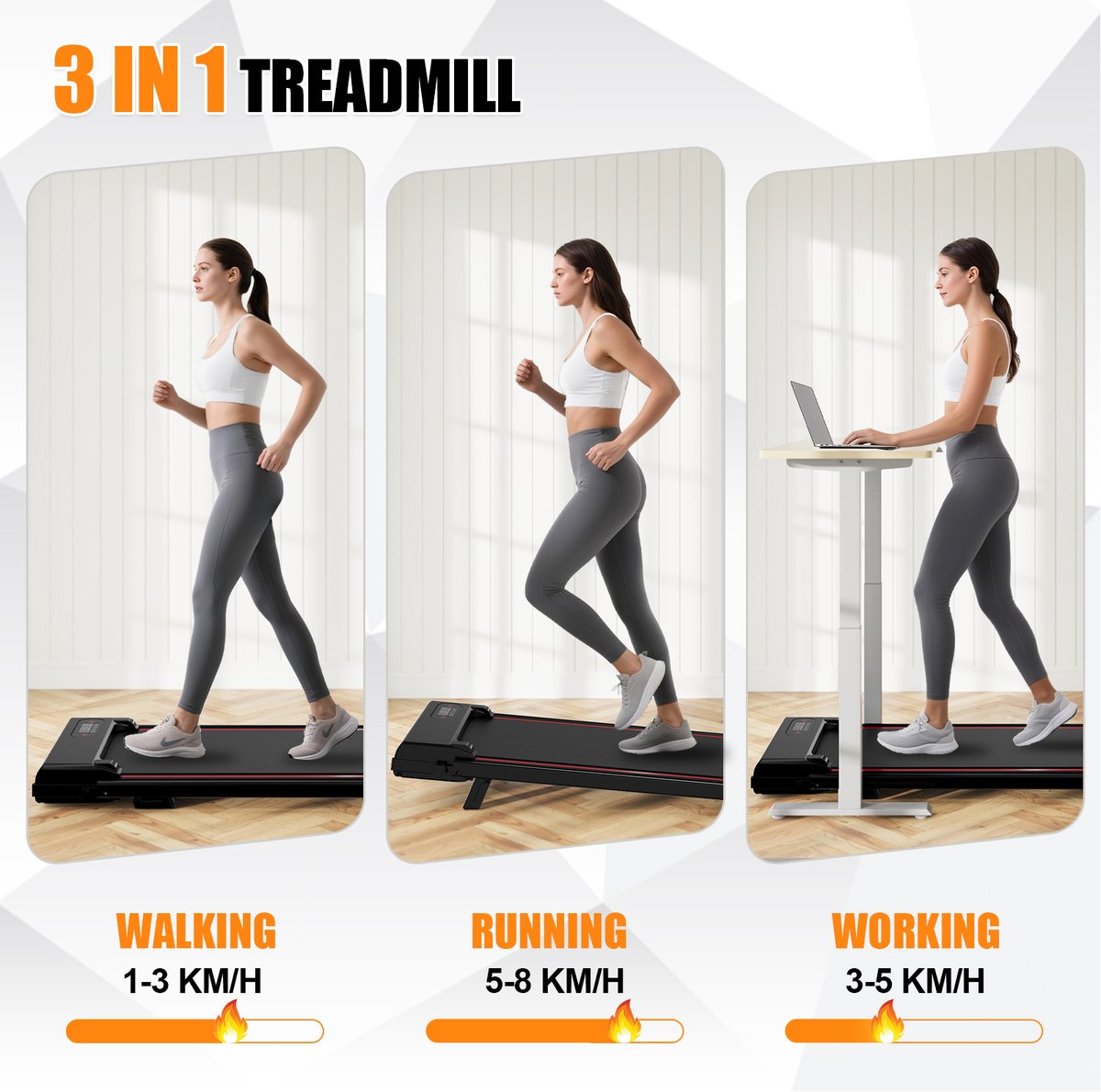 Afbeelding 2 van Opvouwbare loopband - 3-in-1 loopband met 7% helling - Walking Pad 1-8 km/u instelbaar - Oppervlak 38,5 x 90 cm - Zwart