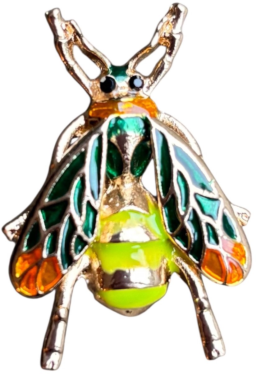 Broche Insect Bijen ( Groen/Geel ) 3.5 x 2.6 cm