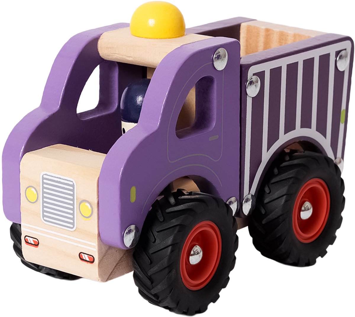 Speelgoedtopdeals - Houten Vrachtwagen paars - Speelgoedauto voor kinderen - Rubberen wielen