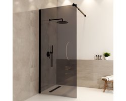 Lomazoo Douchewand Lima - 90x200 Cm - Inloopdouche Zwart - 8 Mm Rookglas - Nano Coating Anti Kalk