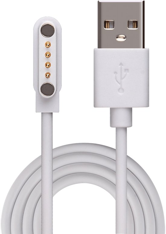 Productafbeelding Oplaadkabel GPS Horloge Kind USB Oplader voor Kinder Smartwatch 4-Pin Magnetische Oplader Wit - Beste kindersmartwatche keuze