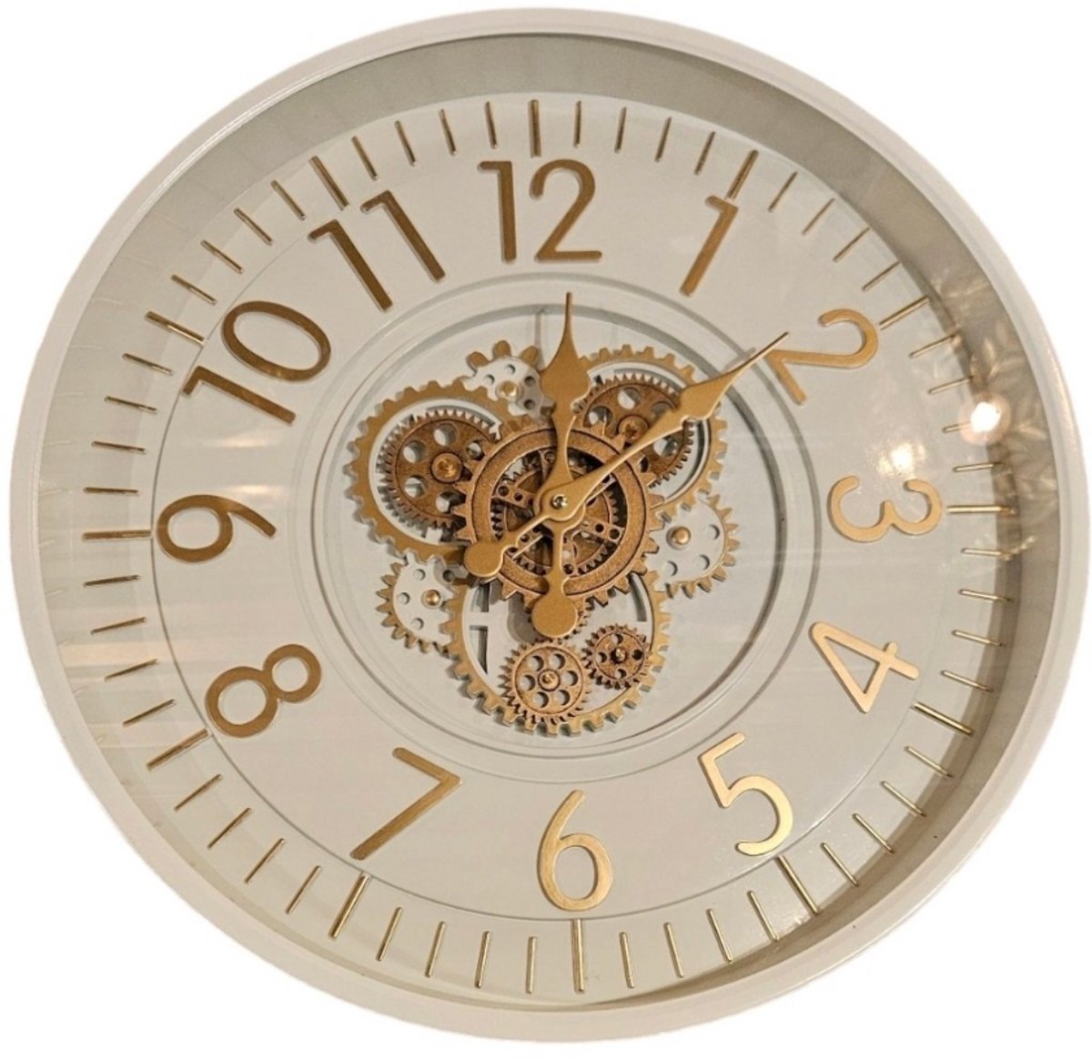 Wandklok - Gear Clock Badia White - Ø53 cm - Met Draaibare Tandwielen _ Wit - Goud - Klok