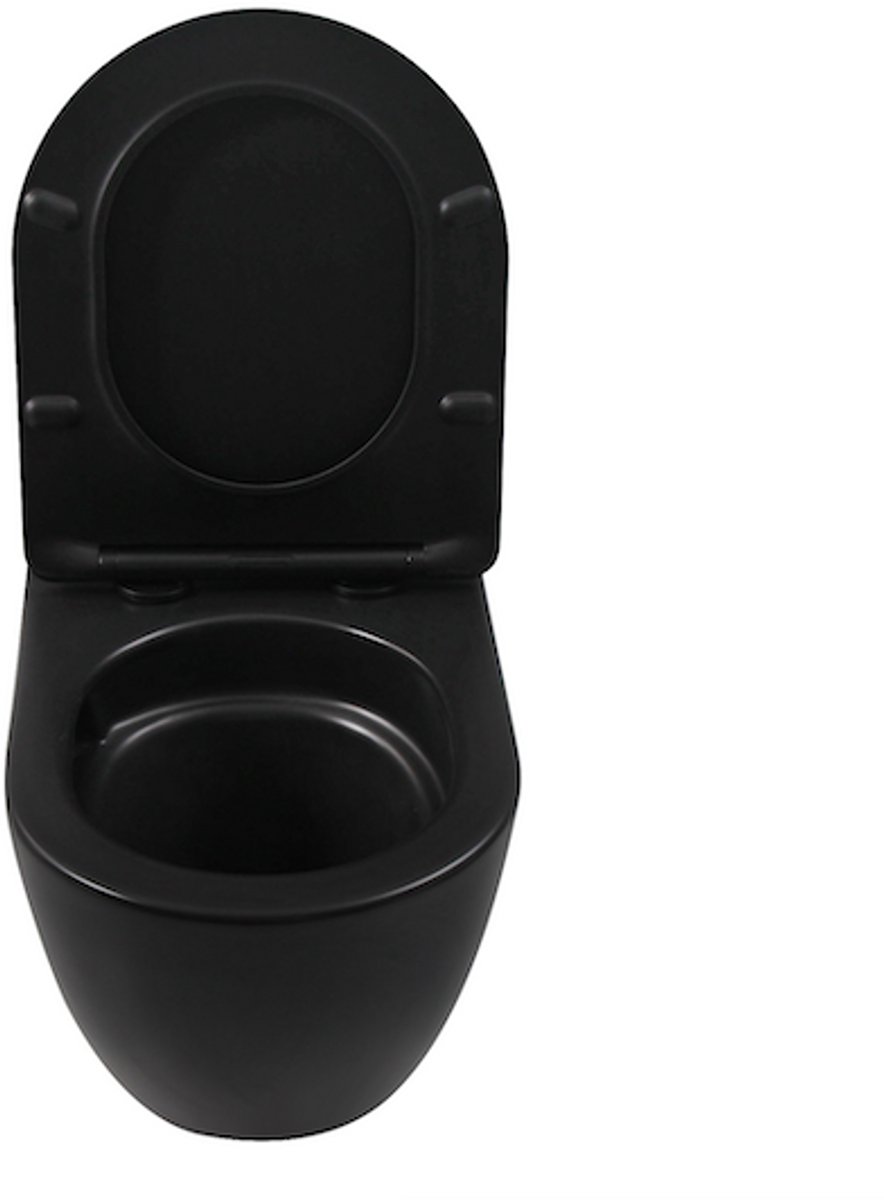 WOON-DISCOUNTER.NL - Ravius 48 - Mat zwart - Toiletpot met zitting - Hangend - Soft close - 6015