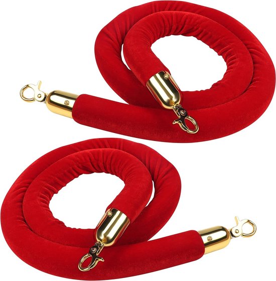 Foto: 2 pack rood velours barri re kabel lengte 150 cm diameter 3 5 cm gepolijste gouden haken voor afbakening dikke wachtrij verdelers crowdcontrol barri re met hangoptie