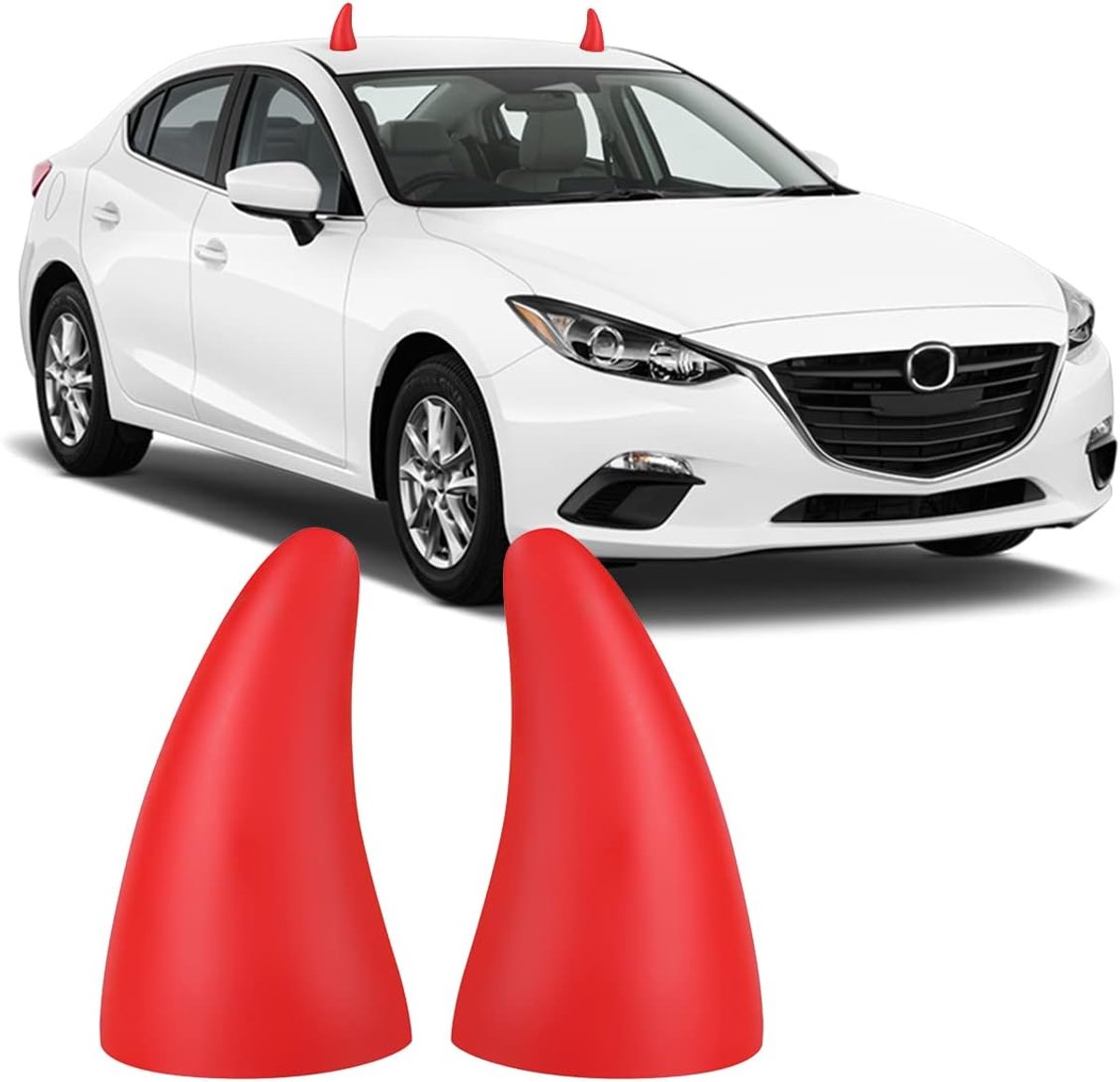 Image of 2 stuks - Buitensticker - Dakdecoratie - 3D - Duivelshoorns - Geschikt voor autodakbumpers - 4,3 inch - Elastische antibotsingsbeschermsticker - Geschikt voor vrachtwagens, SUV's en auto's - 7 x 11,3 cm - Rood