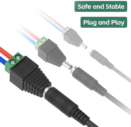 Ownkim 4 paar DC 5,5 mm x 2,1 mm stekker en bus 12 V DC-stekker, adapter voor videobewakingscamera en led-lichtbalk (4 paar