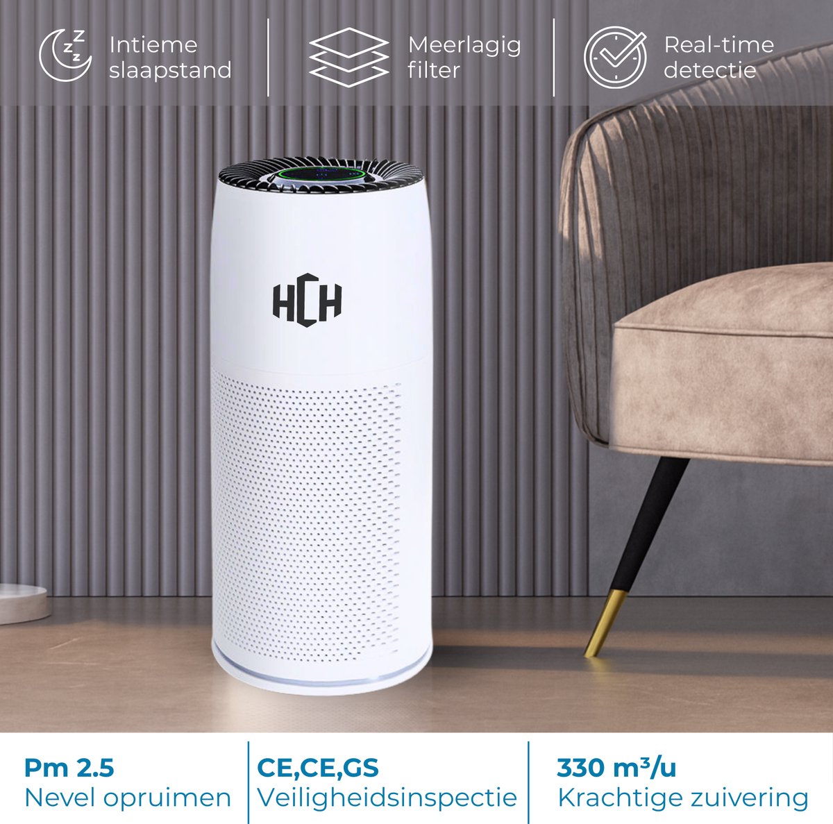 HCH Luchtreiniger - Air Balance - Air Purifier - HEPA filter - Werkt tegen huisstofmijt, hooikoorts, allergie en stof - 3 standen + slaapstand en automatische stand - Luchtkwaliteit indicator - 500 m² - CADR 300 m³/h - Stil, 20 db — afbeelding 7