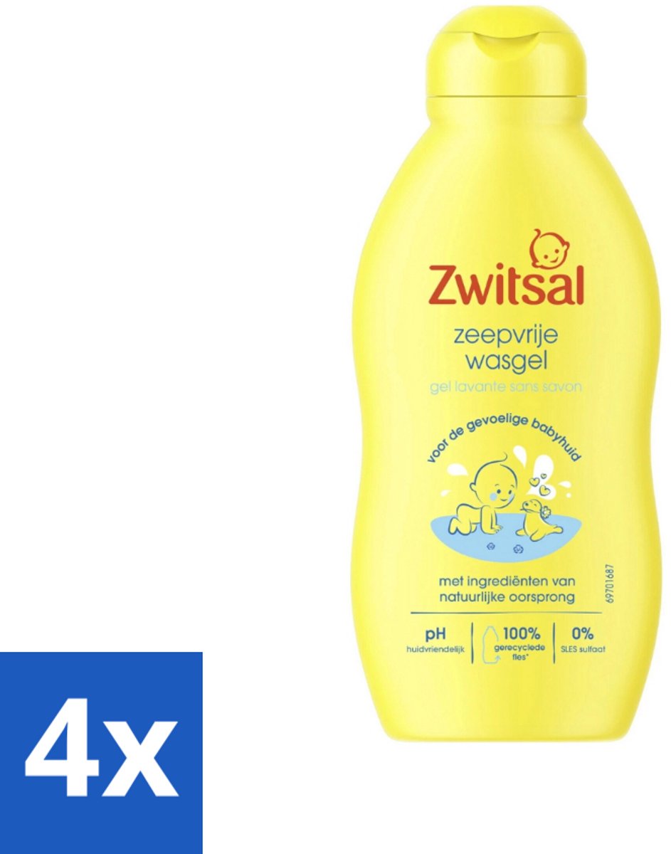 Image of 4 x Zwitsal Zeepvrije Wasgel 200 ml - Babywasgel - Babyhuid - Gevoelige Babyhuid - Milde Reiniging - SLES-vrij