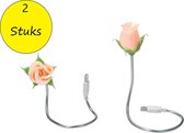 Silly Gifts USB Kabel met Roos en Lampje 2 Stuks – USB Lampje – Verlichting USB – Licht – Roze