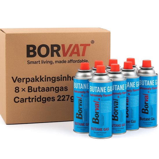 BORVAT® - Butaangas Cartridge Set - 227g - 8 Stuks - Camping Kooktoestel & Verwarming van Borvat — afbeelding 2