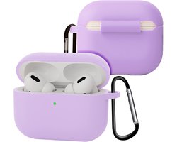 Case - Geschikt voor Apple Airpods Pro 3 - Siliconen Hoes met Clip - Silicone Hoesje Cover - Lila