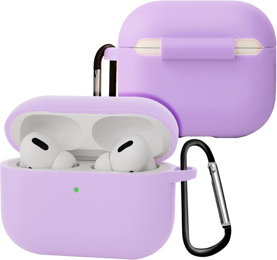 Case - Geschikt voor Apple Airpods Pro 3 - Siliconen Hoes met Clip - Silicone Hoesje Cover - Lila