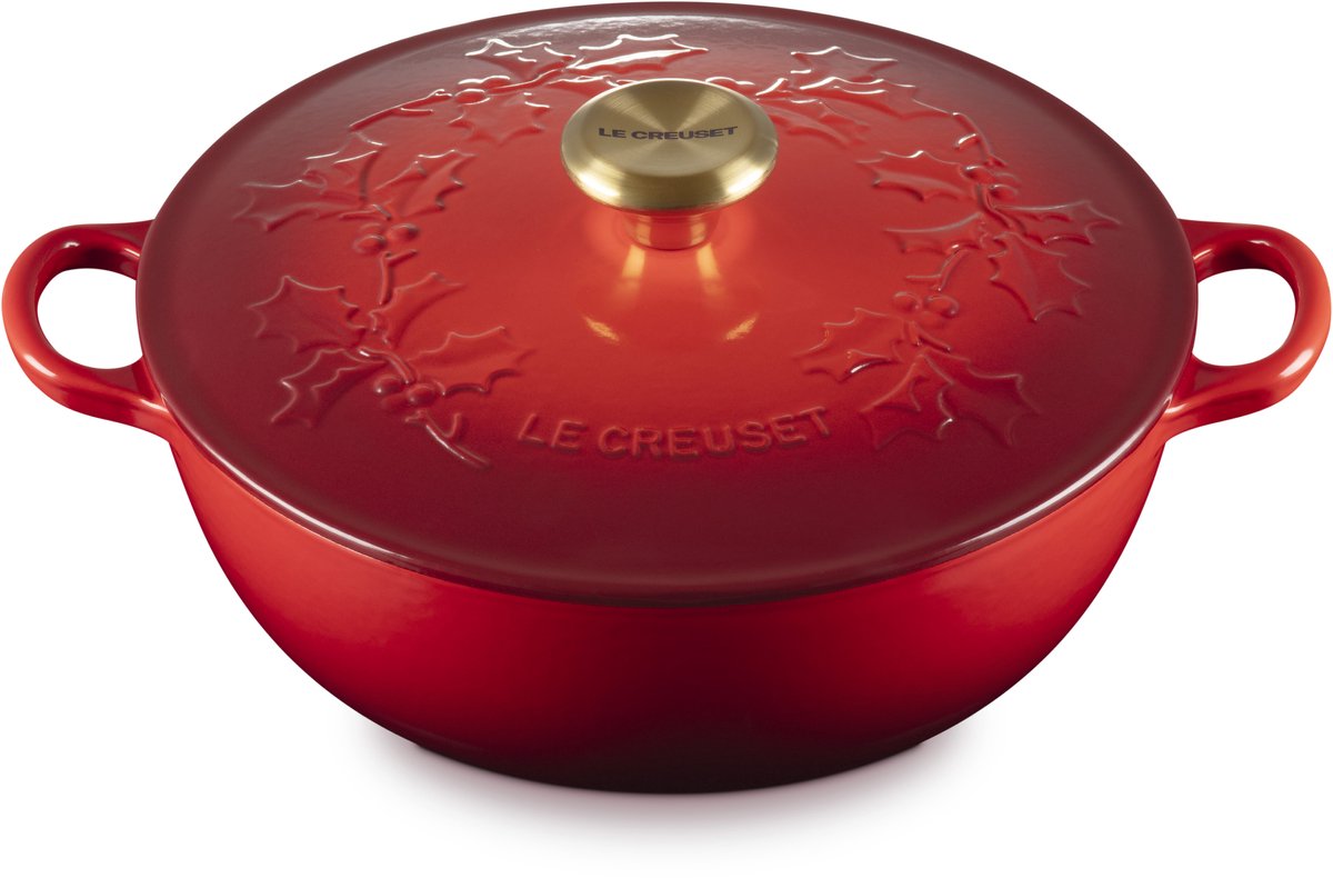 Le Creuset Marmite Holly met Goudkleurig Knop 26cm 4,1l Kersenrood Gietijzer