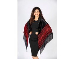 Velvet Red & Black Palestinian Embroidery Shawl - Châle en velours rouge et noir - Palestijnse sjaal - Tatreez Shawl - Made in Palestine